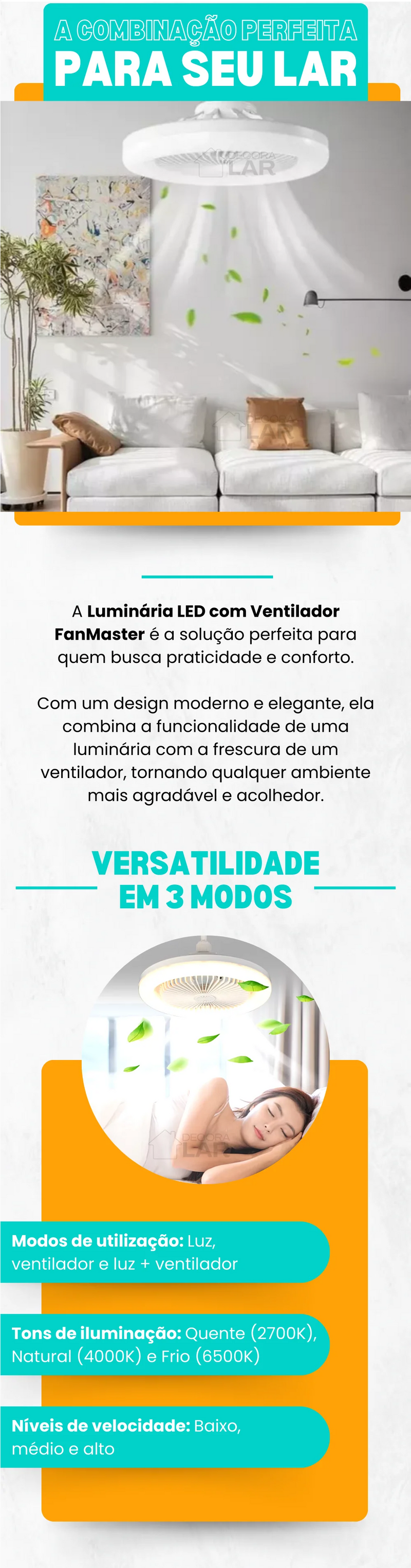 Lumem Air  2 em 1 - Luminária LED com Ventilador